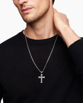 Chevron Cross Pendant in Sterling Silver with Diamonds, 33mm